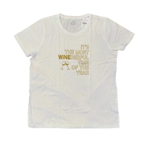 **NWT J. Crew White W/Gold "Wine" Christmas Graphic Tee - Picture 1 of 9